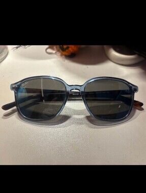 Ray-Ban Men's Blue Transparent Frame Sunglasses w/ Dark Lenses And Leopard Print